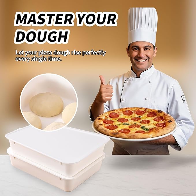 2 Pack Pizza Dough Proofing Box, Pizza Storage Container，Food Storage Containers with Lids，Pizza Pack Container Expandable，Bread Proofing Box，Stackable Commercial Quality Trays with Covers