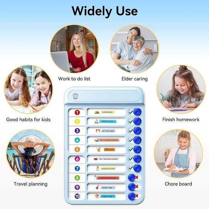 Magnetic Chore Chart Board with Sliders 19 Personalizable Sheets and Marker, Magnetic Fridge Whiteboard for Checklist Chore Chart for Multiple Kids, Daily Routine Chart for Habit Tracker - Blue