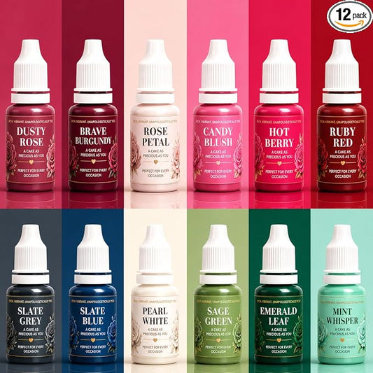 Confect Valentine – Love Palette Gel Food Coloring Set – 12 Highly Pigmented Colors for Buttercream, Cakes, Cookies, Macarons & Baking – 10mL Bottles