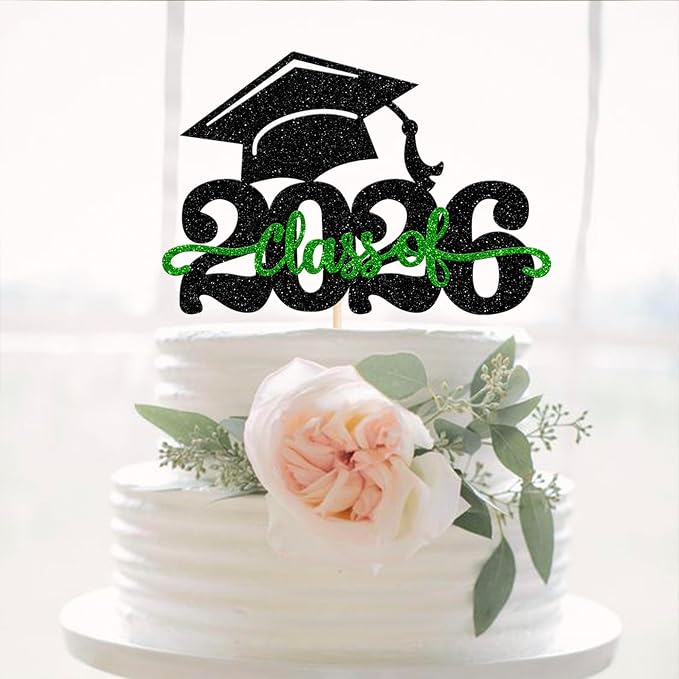 1 Pack Class of 2025 Cake Topper Glitter Congrats Grad Cap 2025 Graduation Cake Pick for 2025 Graduation Theme High School Boys Girls Graduate Party Cake Decorations Supplies Black Silver
