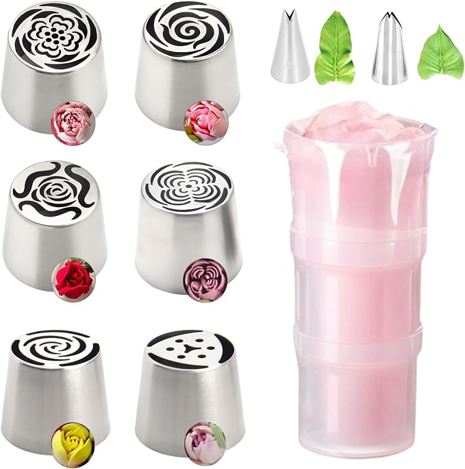 11PCS Extra Large Russian Piping Tips，Stainless Steel Flower Tips for Cake Decorating for Cake Decorating Icing, Cream Bouquet DIY Cookies, Desserts Baking Tools