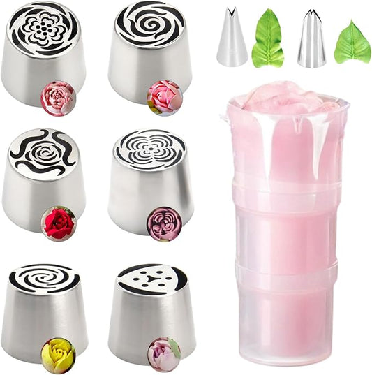 11PCS Extra Large Russian Piping Tips，Stainless Steel Flower Tips for Cake Decorating for Cake Decorating Icing, Cream Bouquet DIY Cookies, Desserts Baking Tools