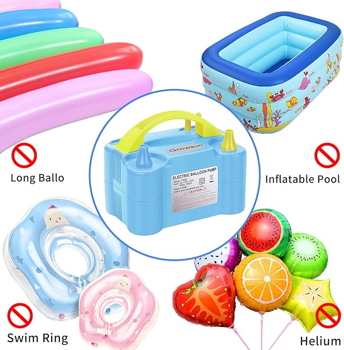 Growsun Electric Balloon Pump Air Inflator Portable Automatic Dual Nozzle Balloon Blower 110V 600W for Birthday Baby Shower Balloons Party Decorations