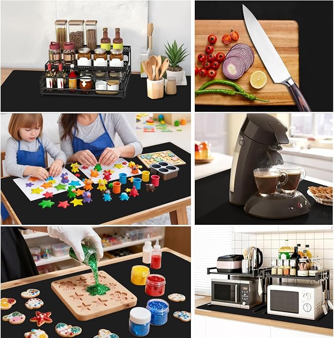 Extra Large Silicone Mat, 31.5x17 Inch Heat Resistant Mat for Kitchen Counter, Non Stick Silicone Baking Mat for Dough and Pastry, Thick Silicone placement Countertop Protector, Black countertop mat