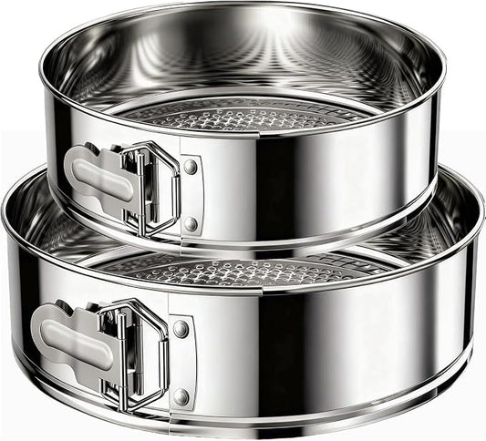 9" 10" Springform Pan with Removable Bottom,304 Stainless Steel, Uncoated & Non-stick Round Spring Form Cake Mold Cheesecake Pan for Baking