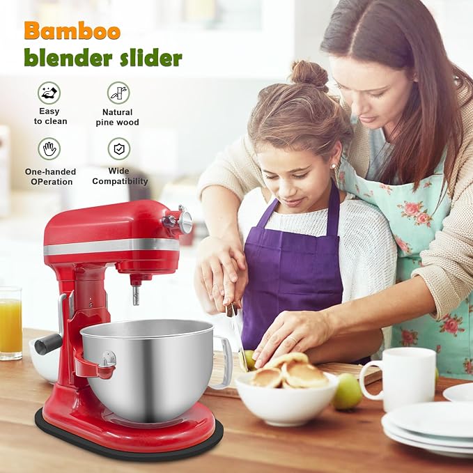 Bamboo Mixer Slider Compatible with Kitchen aid Bowl Lift 5-8 Qt Stand Mixer - Kitchen Countertop Storage Mover Sliding Caddy for Kitchen Aid 5-8 Qt Mixer (5-8 Qt - Black)