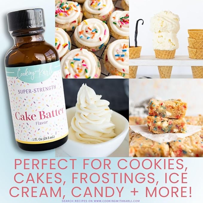 Cooking with Karli Super-Strength Cake Batter Flavoring – Gluten Free & Sugar Free – Bold, Buttery Birthday Cake Flavor – Ideal for Cookies, Frosting, Candies & More – 1 oz Bottle