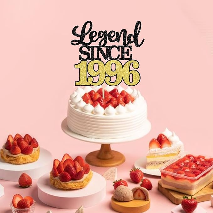 1 PCS Legend Since 1996 Cake Topper Black Gold Glitter Thirty Happy 30th Birthday Cake Pick Cheers to 30 Years Cake Decoration for 30th Birthday Wedding Anniversary Party Decorations Supplies