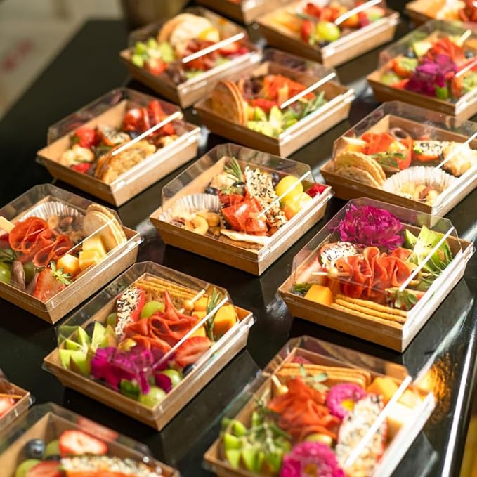 50 Pack Charcuterie Boxes with Clear Lids - Small Charcuterie Boxe 4 Inch Dessert Boxes for Presenting and Transporting an Assortment of Slice Cakes, Strawberries and Other Delicacies