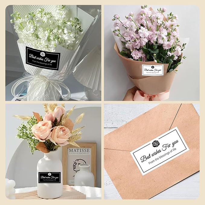 100Pcs Best Wishes for You Stickers Self Adhesive Hotel Welcoming Guest Label Flower Packing Stickers for Gift Packing Cards Candy Bags Envelopes Party Supplies