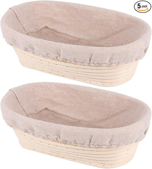 10 inch Oval Bread Proofing Basket Set of 2,Sourdough Bread Rising Bowl with Cloth Liner,Bread Baking Supplies for Professional Home Bakers