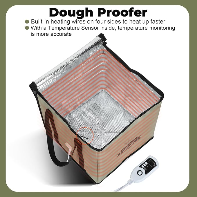 Bread Dough Proofing Box, Temperature Timer Control Bread Dough Proofer Kit Foldable Visible Sourdough Starter Warmer Home for Pizza Yogurt (30cm/11.8inch)