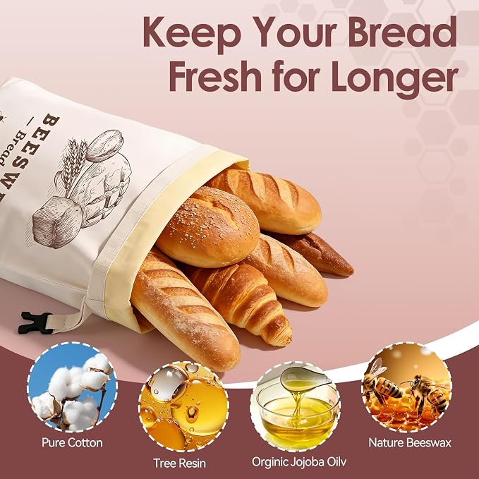 Beeswax Bread Bags，Extra Large 2 Pack- 17"×13" Reusable Sourdough Bread Bags for Homemade Bread