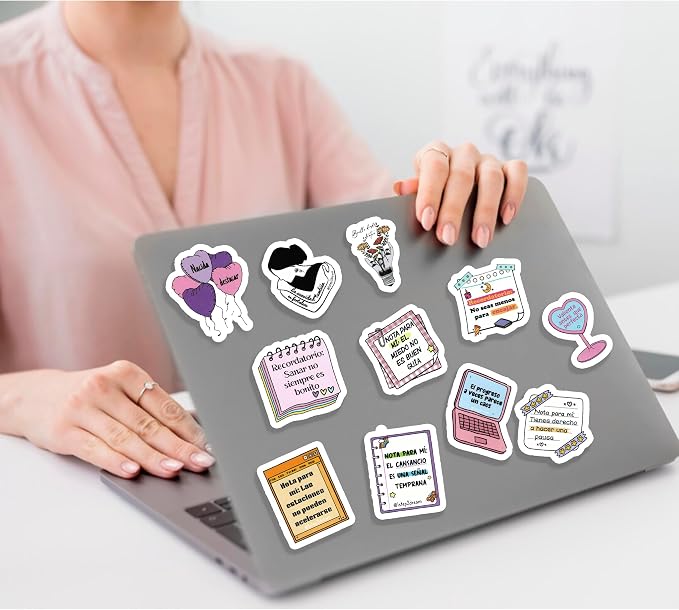 Spanish Motivational Stickers for Self-Love & Mental Health, Waterproof Vinyl Decals with Positive Affirmations - for Vision Board, Journaling, Laptop, Students & Therapy Gifts