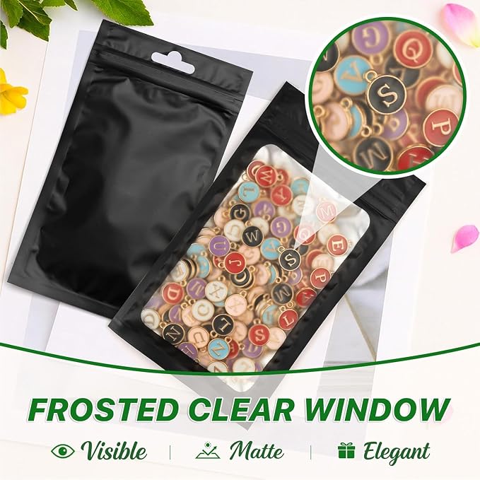 ANZNKU 100 PCS Multicolor Resealable Mylar Bags with Frosted Clear Window Packaging Bags Foil Pouch Zipper Bag for Food Self Sealing Jewelry Storage Supplies (3.54x6.29)