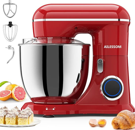 SAMSAIMO 3-IN-1 Electric Stand Mixer, 10-Speed With Pulse Button, Attachments include 6.5QT Bowl, Dough Hook, Beater, Whisk for Most Home Cooks (Empire Red)
