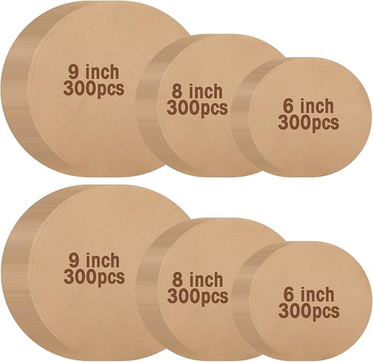 Reallnaive 900 Pcs Parchment Paper Rounds 6, 8, 9 Inch Non Stick Baking and Unbleached Parchment Circles for Baking Round Sheets Liners, Toaster Oven Round Cake Springform Pan(White)(Brown)
