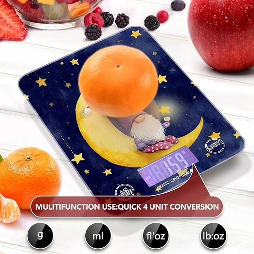 Food Scale Kitchen Digital Scale Food Ounces and Grams Dieting Baking Cooking Waterproof Glass Panels LCD Display,4 Units Scale Tare Function Stars Dark Blue