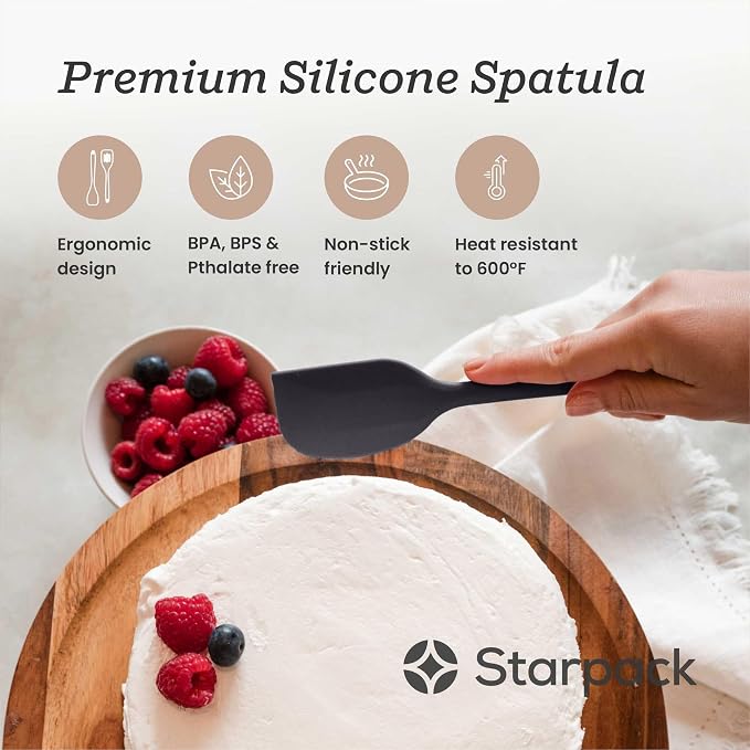 Starpack 'Scrape & Stir' Silicone Spatula (11 Inch) - Heat Resistant Spatula Set 600°F - Food Grade Kitchen Spatulas - Nonstick Baking and Cooking Spatula - LFGB Grade Rubber Spatula Set