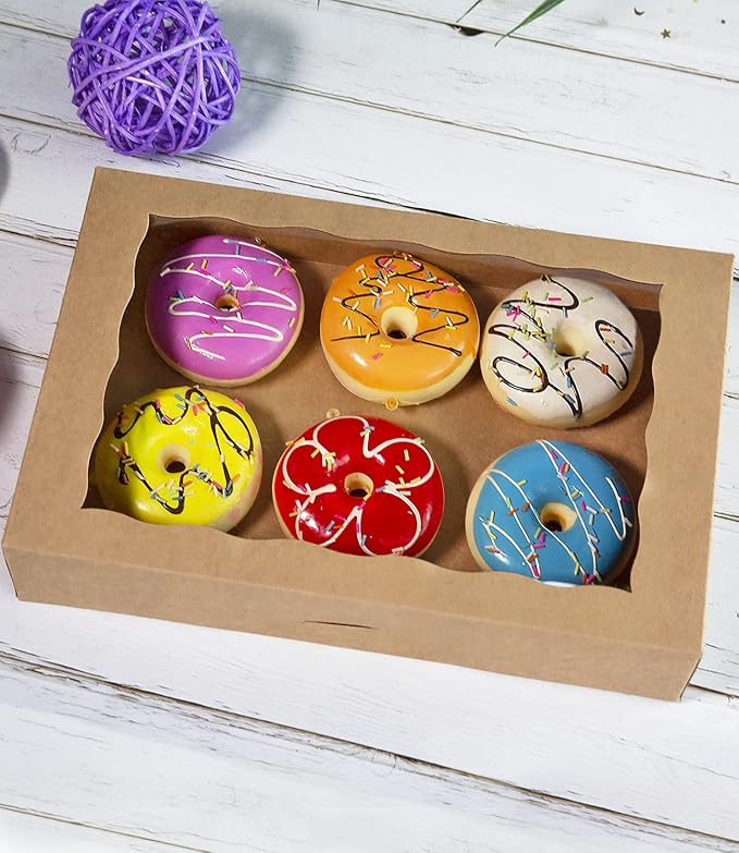 ONE MORE 15-Pack Brown Pastry Box12x8x2.5inch,Large Bakery Cookie Box for Donuts,Muffins with Window Lid - Auto-Pop up Paper Box Doughnut Cardboard Chocolate Strawberries Treat Boxes,Pack of 15