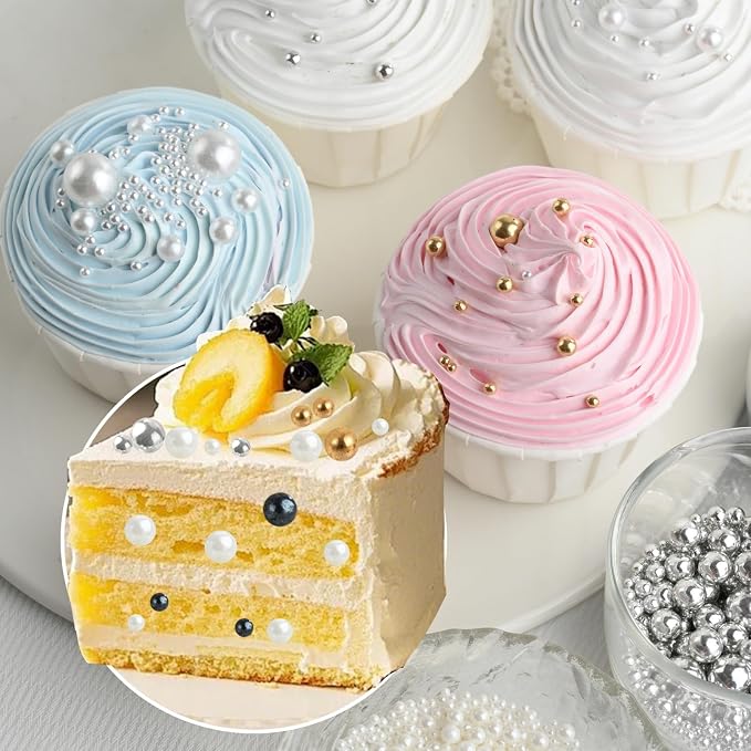 HeDeon&Rles Edible Preals Sprinkles for Baking Black White Gold Silver Pearls Mix Sprinkles for Cake Cupcake Pancake Ice Cream Decoration
