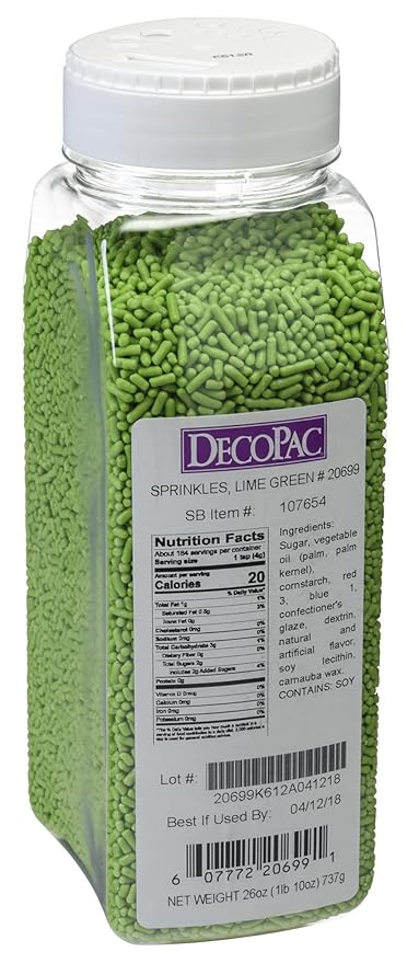 DecoPac Lime Green Sprinkles | Extra Large 26oz Pack | Cake Sprinkle Mix, Fancy Sprinkles For Cake Decorating, Handheld Container, Candy Sprinkles, Cake Sprinkles - Lime Green