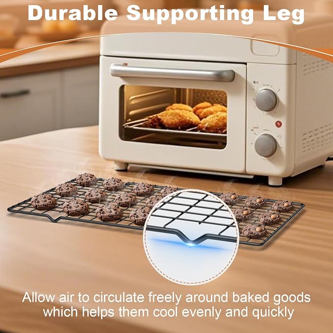TOPCJ 2PCS Cooling Rack for Baking, 10”X15” Heavy Duty Wire Rack for Grilling,Baking, Roasting,Cooking,Non-Stick,For Jelly Roll Baking Trays,Multi-Purpose Drainer Rack,Stainless Steel,Black
