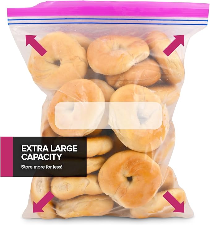 40 Count 2 Gallon Freezer Bags, Double Zipper Plastic Storage Bags for Freezing Food, Extra Large Freezer Bags 2 Gallon Bulk Pack with Easy Dispensing Box, Resealable Clear Two Gallon Storage Bags
