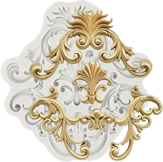 Baroque Fondant Silicone Molds Relief Flower Lace Chocolate Mold Scroll Lace Clay Mold Filigree Mold 3D Sculpted For Sugar Cake Decorating Cupcake Topper Gum Paste Candy Polymer Clay