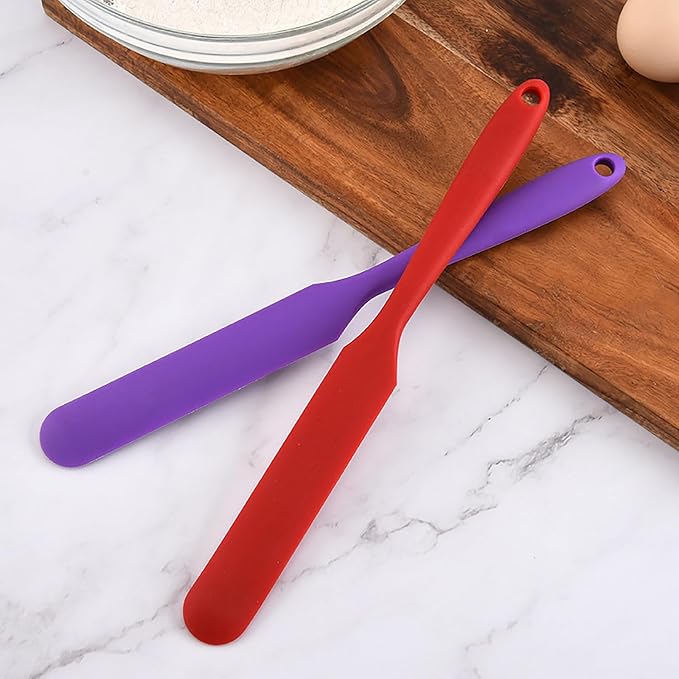 【6 Pack】Silicone Jar Spatula,Cake Cream Butter Spatulas,Icing Spatula,Sourdough Spatula with Long Handle, Jar Scraper Spatula (Black,Red,Orange,Blue,Green,Purple)