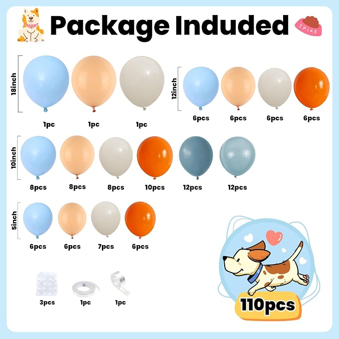 FunHot Orange Blue Balloon Arch Garland Kit, Retro Sea Fog Blue Ivory White Macaron Orange Latex Balloons with Ribbons for Baby Shower Graduation Engagement Kids Birthday Party Decorations
