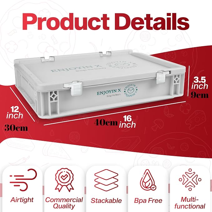 2-Pack Pizza Dough Proofing Box with Lid - Dough Tray & Proofing Container for Pizza, Bread, Sourdough - Stackable Design 16" x 12" x 3.5", White