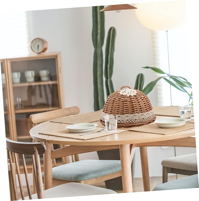 1pc Hand-woven Rattan Cover and Storage Basket Round Design for Kitchen Use Snacks from and Insects Natural Wood for Bread and Pastry Serving