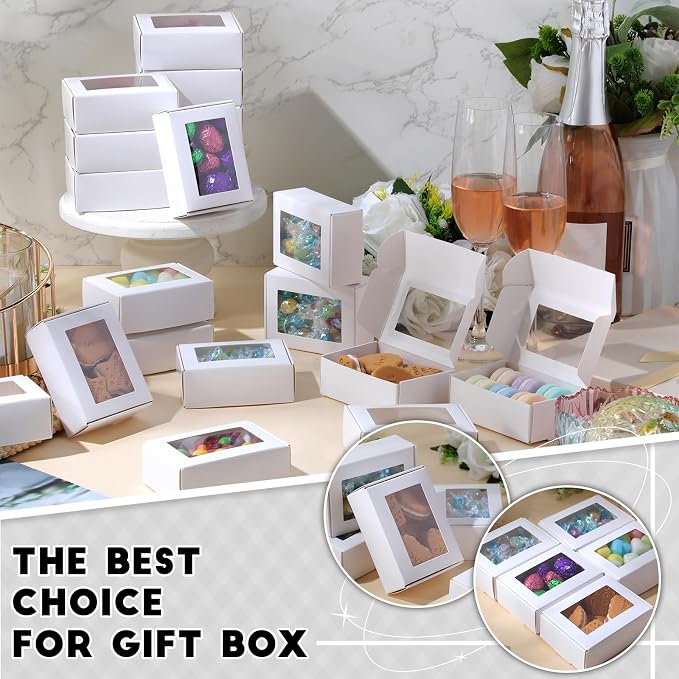 Zonon 100 Pcs Soap Boxes for Homemade Packaging, Mini Kraft Boxes with Window for Bakery Candy Soap Making Gift Packaging, 3.7x2.6x1.4 Inch (White)