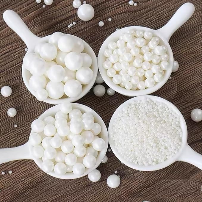 PhilaeEC White Pearls 4mm Size Sprinkles for Cake Decoration Edible Candy Baking Cookie Cupcake Toppers Wedding Party Valentines Halloween Christmas Supplies 3.88oz