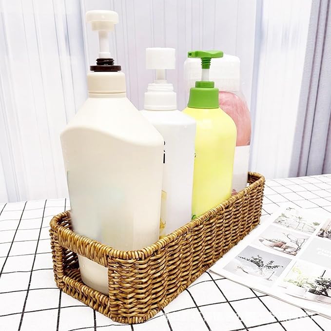 Wicker Storage Basket, Wicker Baskets for Storage for Fruit Vegetables Food Serving, Washable Rattan Basket for Bathroom Living Room Pantry, Woven Baskets for Home Organization and Decoration,Small