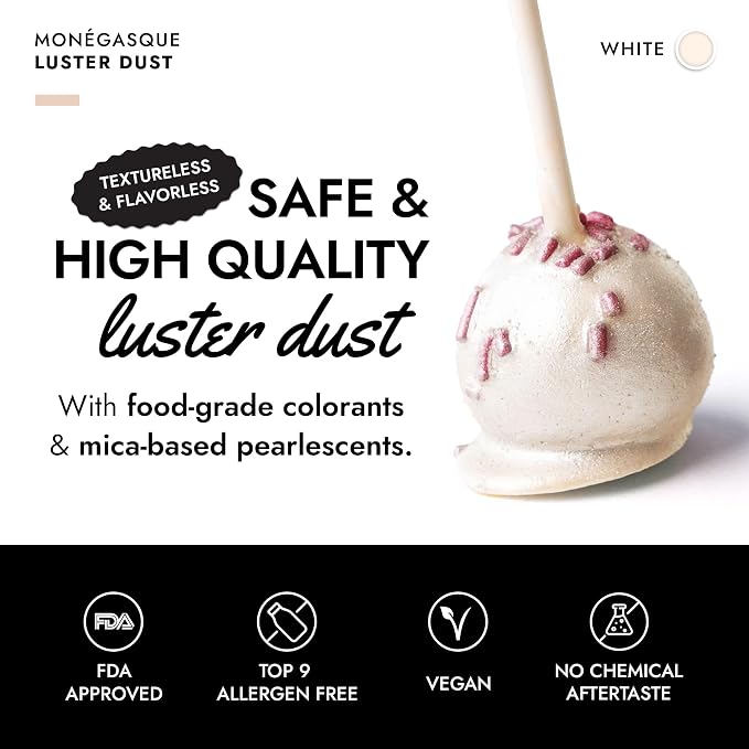 MONÉGASQUE White Edible Glitter for Drinks 7g – Edible Glitter for Cakes & Cocktails - White Luster Dust for Cake & Strawberries - Food Sprinkles & Drink Shimmer - 4th of July Cake Decorations Spray