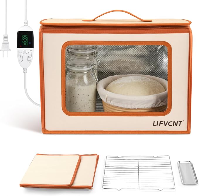 Foldable Bread Proofing Box with 68–132°F Temp Control, 0-99H Timer，Dough Proofer with Metal Rack and Water Tray |Proofing box for sourdough bread baking，Pizza,Kombucha,Yogurt.