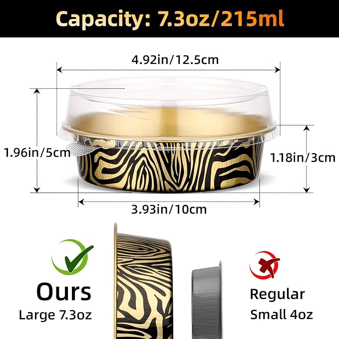 Beasea Disposable Ramekins with Lids, 120 Pack 7.3oz Mini Pie Tins Small Aluminum Foil Pie Tart Cake Baking Pans Individual Round Creme Brulee Containers for Party - Tiger Stripes