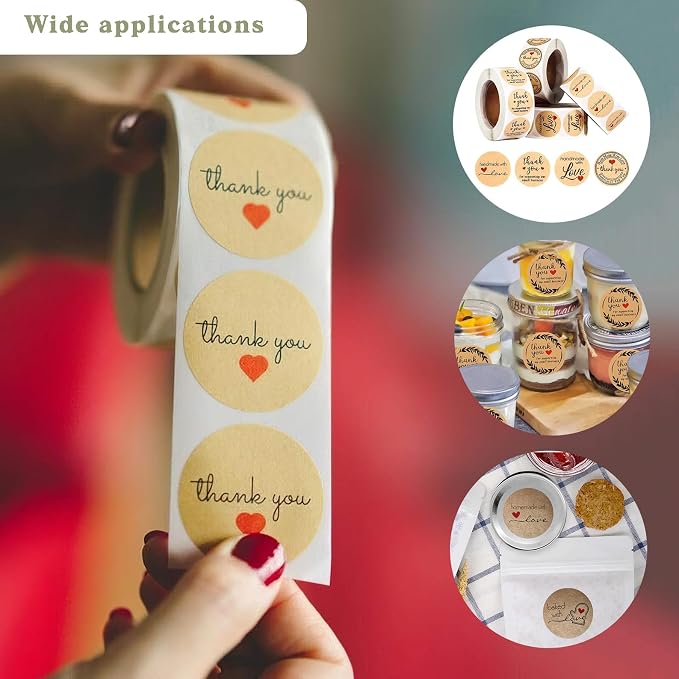 100-1000pcs Custom Round Kraft Paper Roll Stickers,Personalized Handmade with Love Labels,Custom Thank You Labels,Custom Stickers for Party Favors,Handmade Items,Gift Wrapping and More (2inch)
