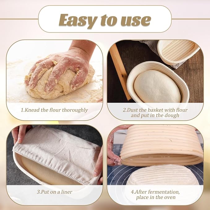 6 Set 6 Inch Oval Banneton Bread Proofing Basket Dough Proofing Bowls Kit with Cloth Liner Small Banneton Basket Proofing Baskets for Home Sourdough Bakers Supplies