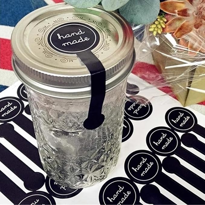 300pcs Black Handmade Food Baking Label Stickers for Baked Goods Packaging (StyleA)