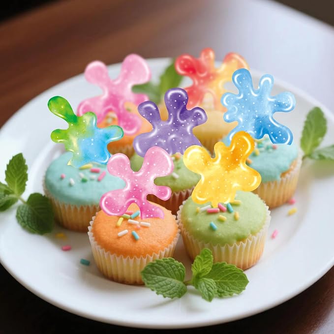 60 Pieces Edible Slime Cupcake Toppers for Colorful Painted Slime Cupcake Decorations for Slime Themed Birthday Party Art Themed Party Supplies