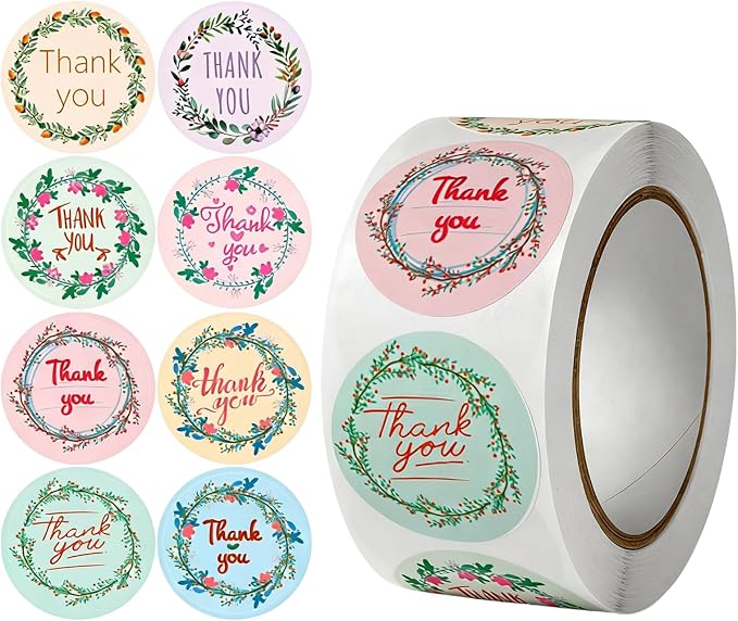 BLESS-VAST 500 PCS Thank You Stickers for Small Business - 1 Inch Floral Envelope Seal 10 Designs Vibrant Colors Labels for Baking Packaging Gift Bags Wraps Crafts Wedding Favors Birthday (Red)