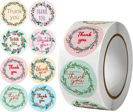 BLESS-VAST 500 PCS Thank You Stickers for Small Business - 1 Inch Floral Envelope Seal 10 Designs Vibrant Colors Labels for Baking Packaging Gift Bags Wraps Crafts Wedding Favors Birthday (Red)