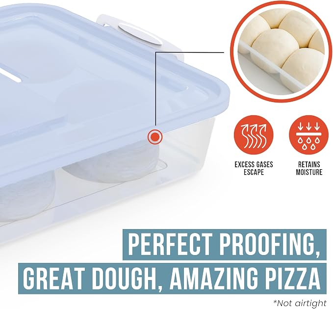 Chef Pomodoro Pizza Dough Proofing Box, 14 x 11-Inch, Preparation Container with Lid, Fits 4-6 Proofing Balls, Household Pizza and Bread Dough Tray With Convenient Carry Handle (Blue, 2-Pack)