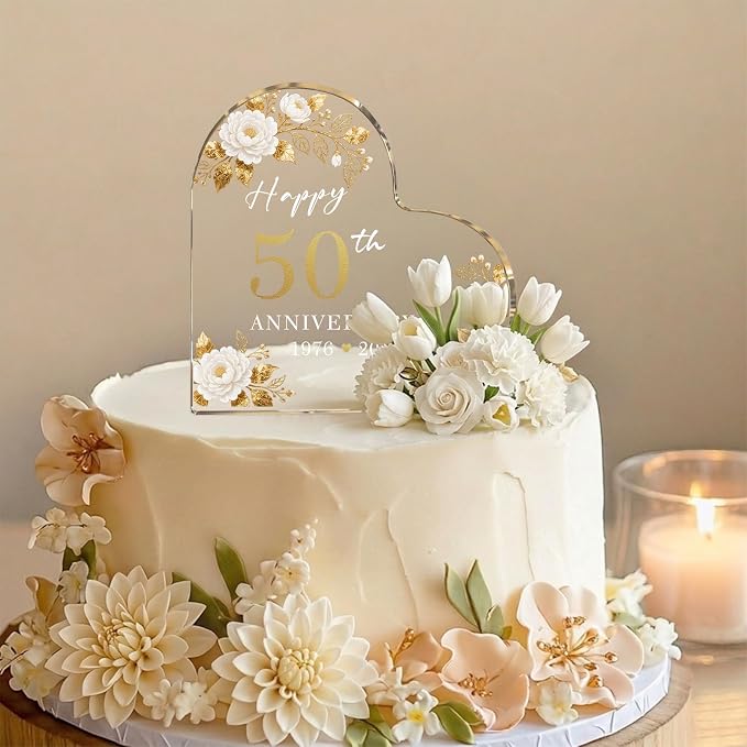 50th Wedding Anniversary Cake Topper Acrylic,50th Anniversary Decorations & Keepsake Gift for Couples (50th Anniversary-C)