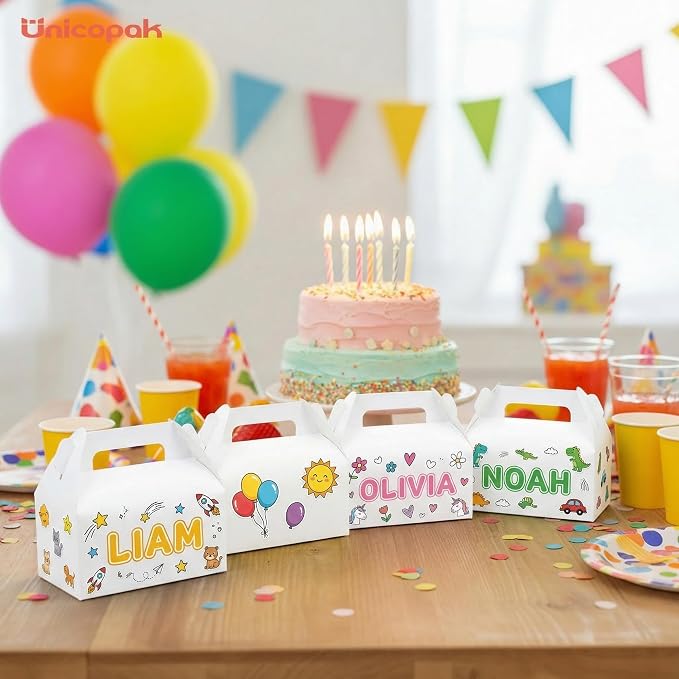 UnicoPak 30 Pack Party Favor Boxes Treat Boxes, White Gable Gift Boxes for Party Favors Goodies Cookies Treats Candies Meals Lunch, 6.5x3.5x3.5 Inches