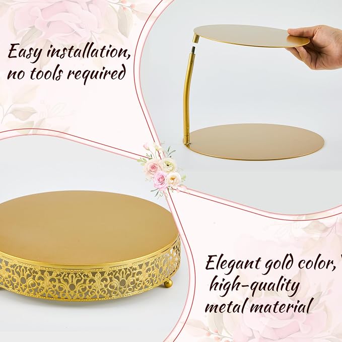 LemonRoad 2 Piece Gold Floating Cake Stand Spacer Separator, 6 8 12 Tiered Wedding Cake Stand Round Dessert Display for Birthday Centerpiece Anniversary Party Table Display Decoration(Classic)
