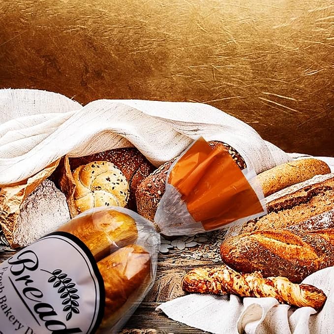 Plastic Bread Bags with Ties, 100 Pack Clear Loaf Bag for Homemade Bread - 9.8 * 18 * 3 inch (Orange)